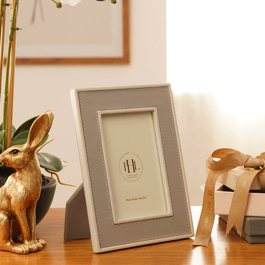 Beige Faux Leather Photo Frame - Small