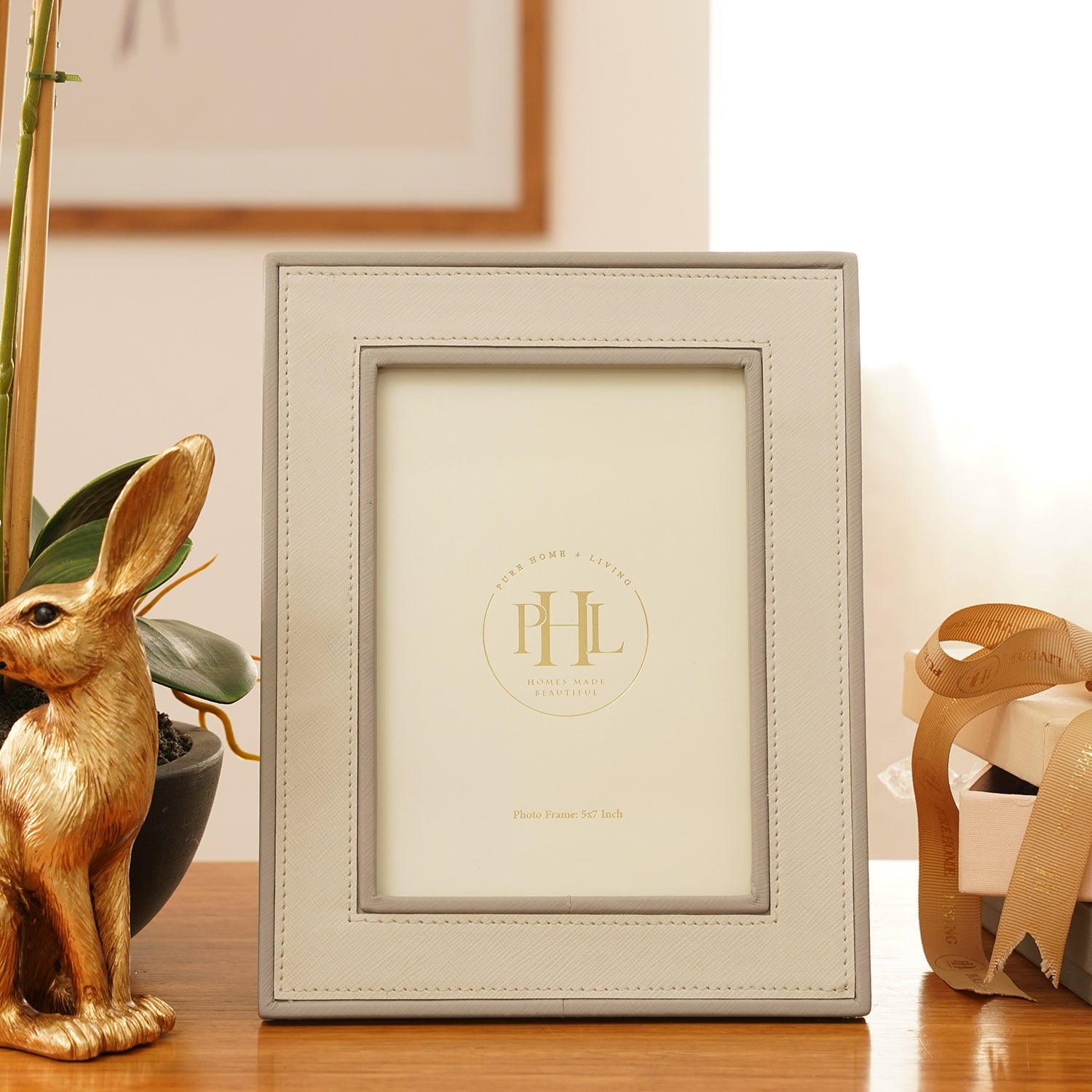 Beige Faux Leather Photo Frame - Medium