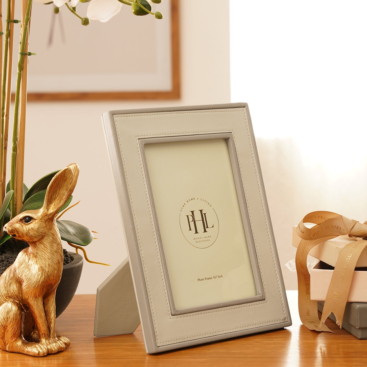 Beige Faux Leather Photo Frame - Medium