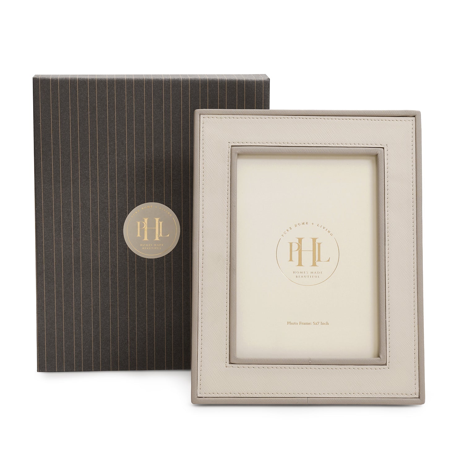 Beige Faux Leather Photo Frame - Medium