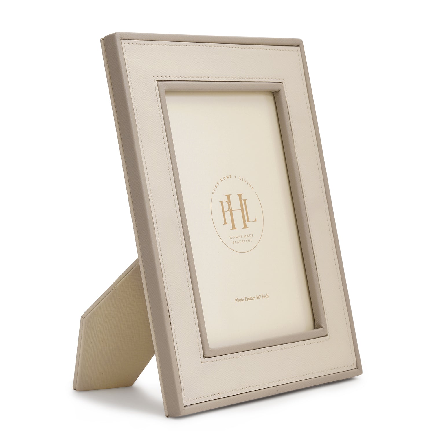 Beige Faux Leather Photo Frame - Medium
