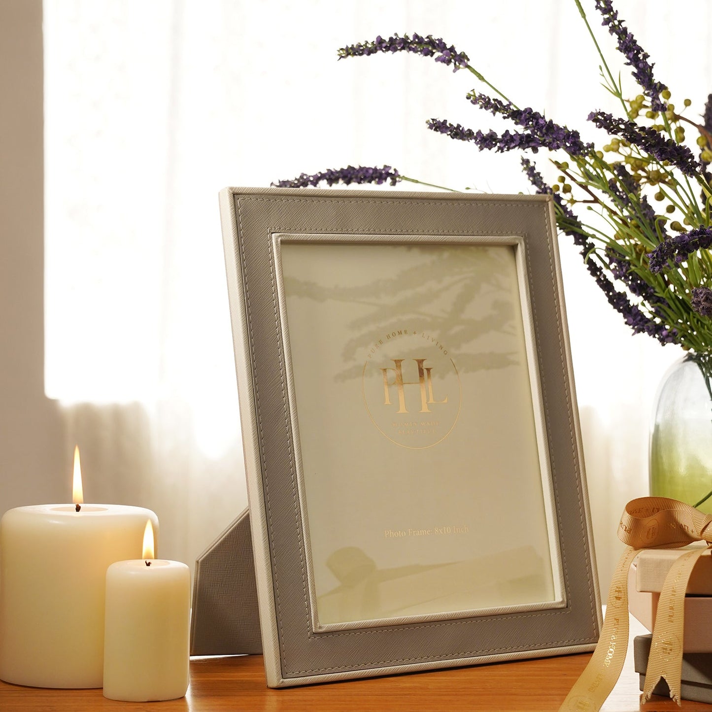 Beige Faux Leather Photo Frame - Large