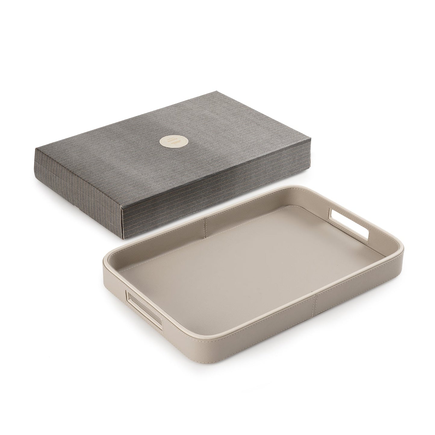 Beige Faux Leather Rectangle Tray
