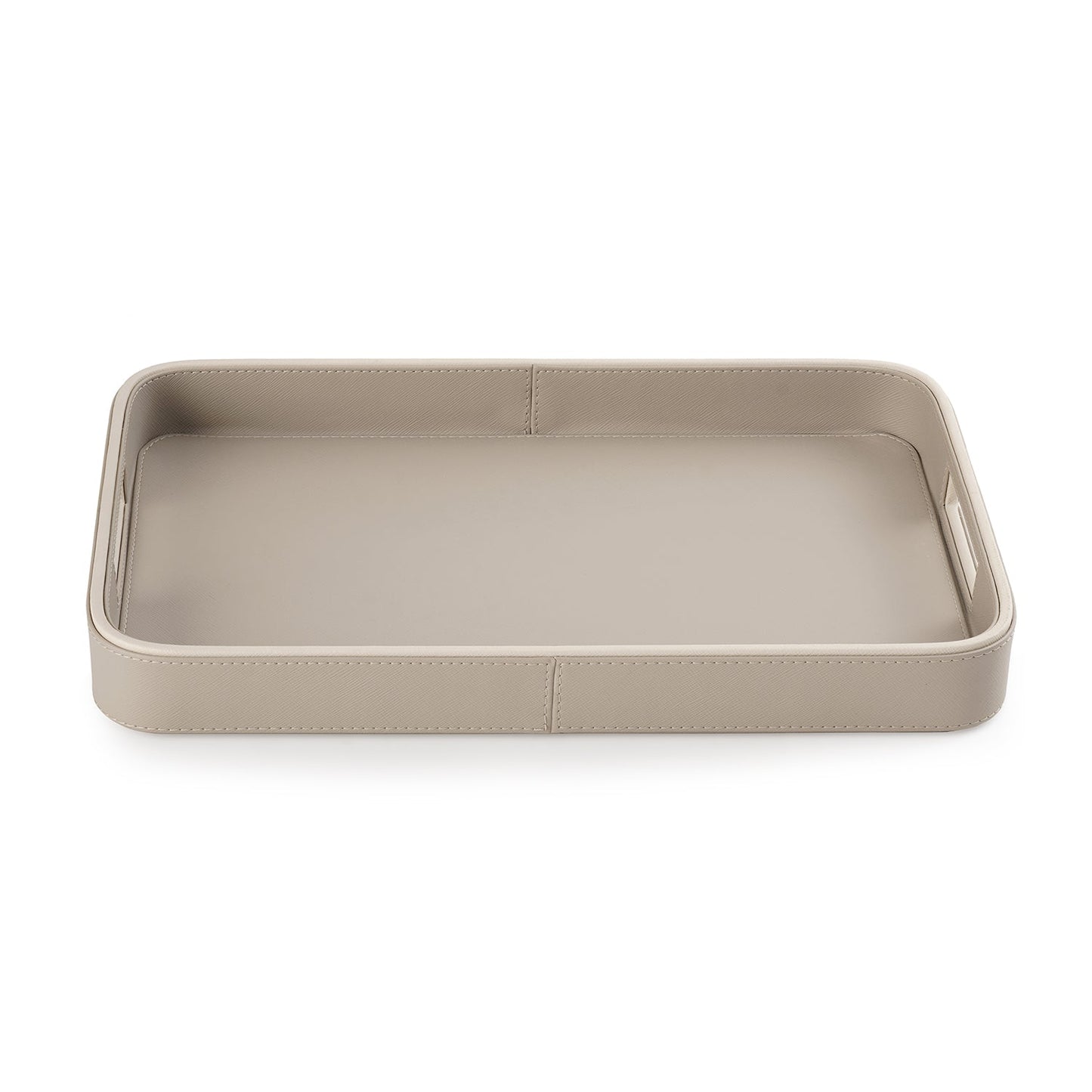 Beige Faux Leather Rectangle Tray