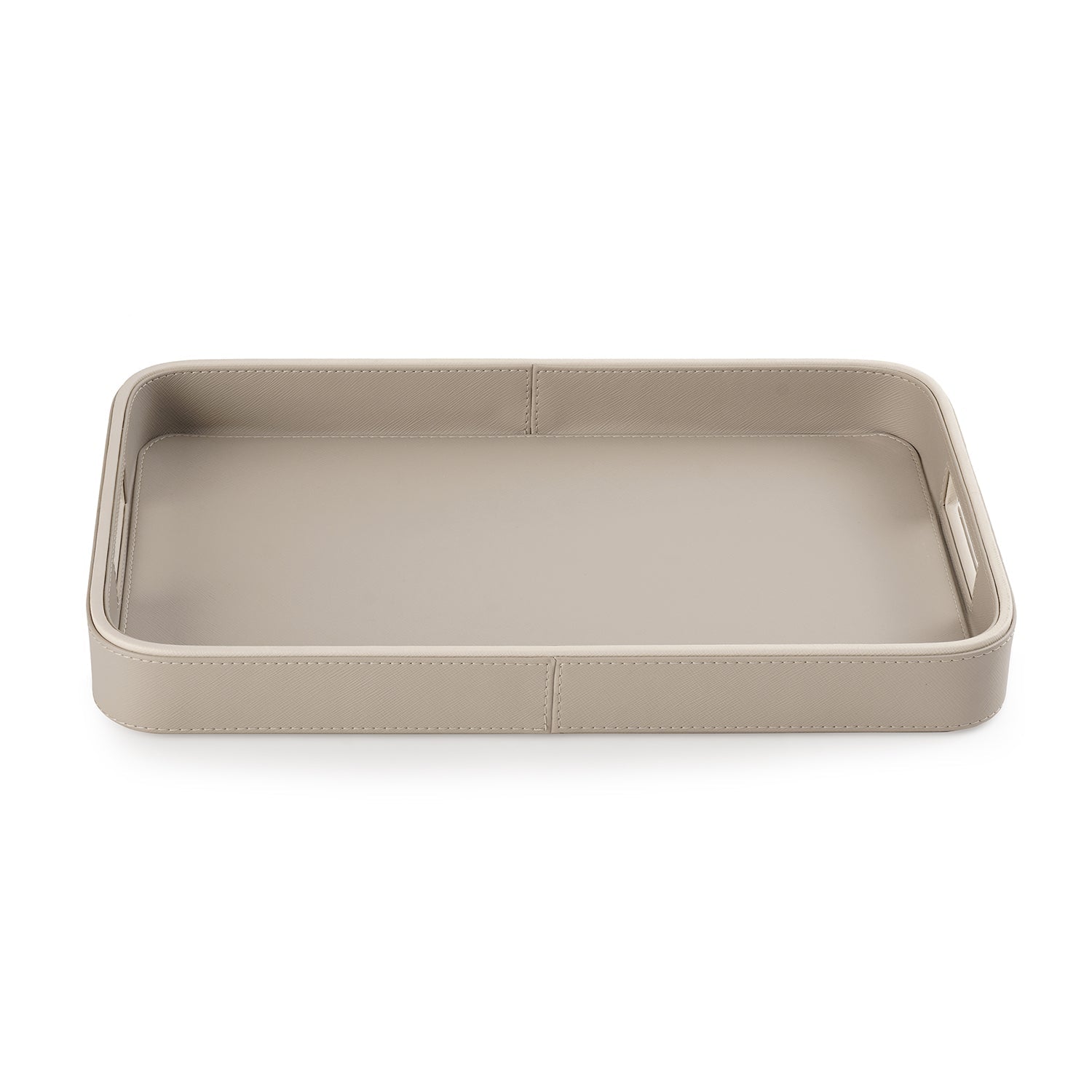 Beige Faux Leather Rectangle Tray
