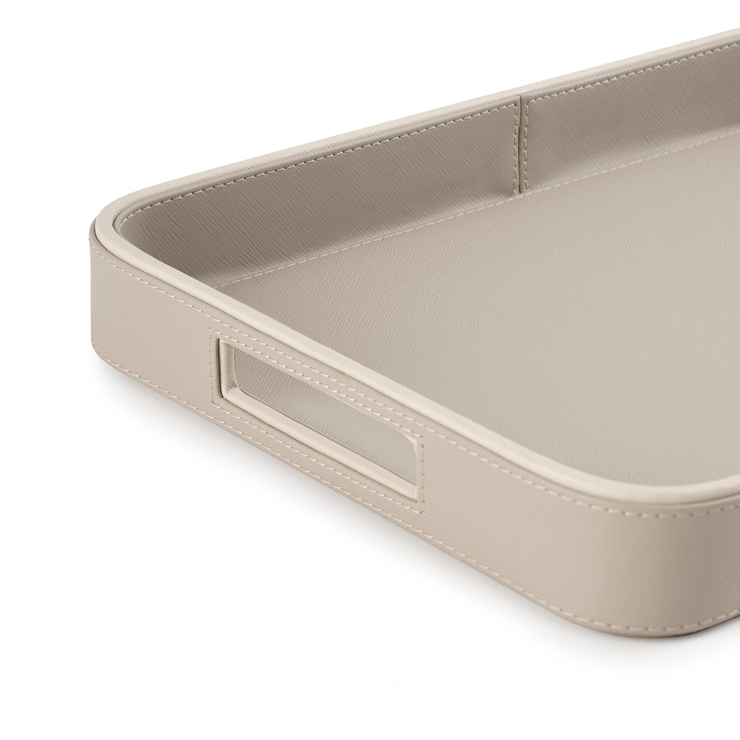 Beige Faux Leather Rectangle Tray