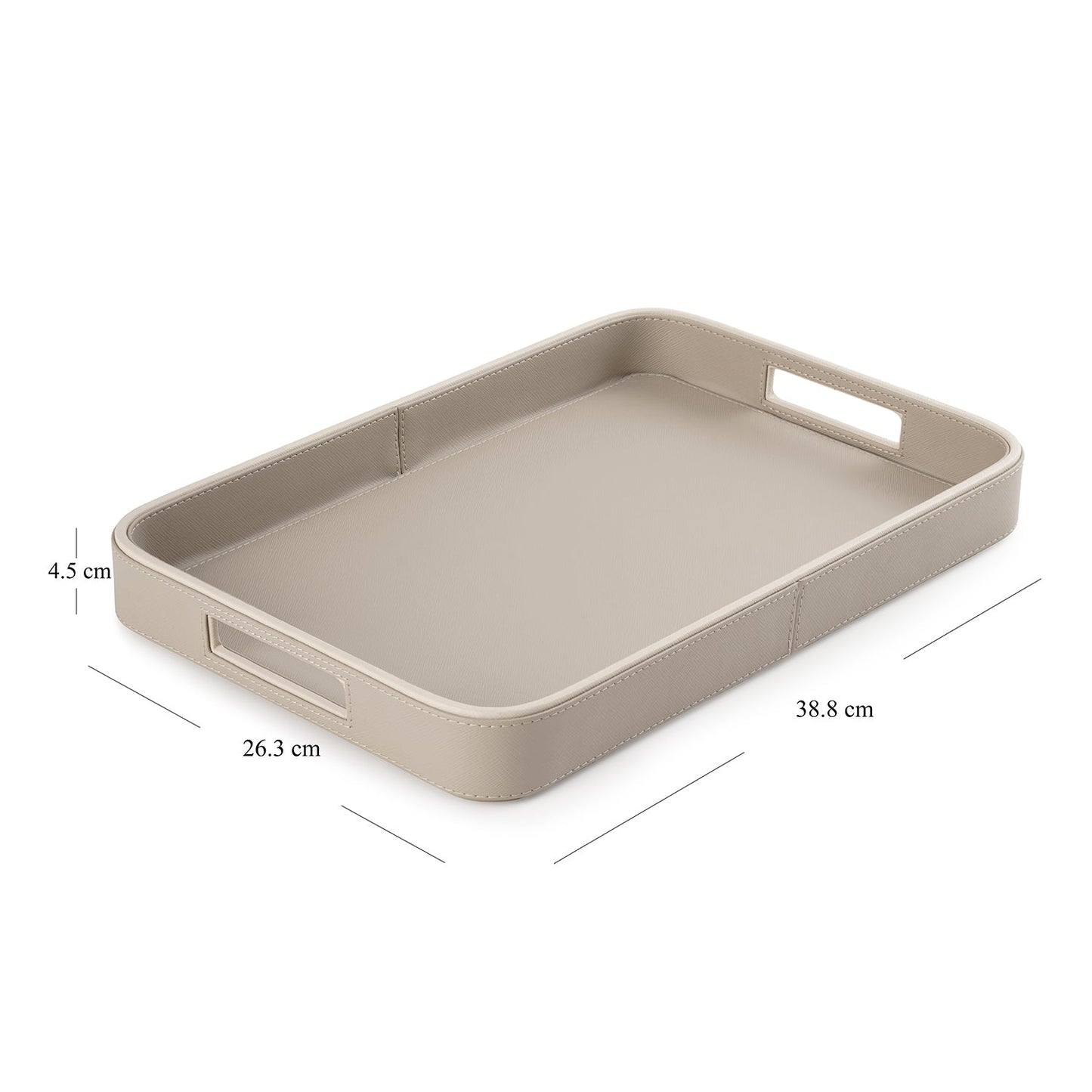 Beige Faux Leather Rectangle Tray