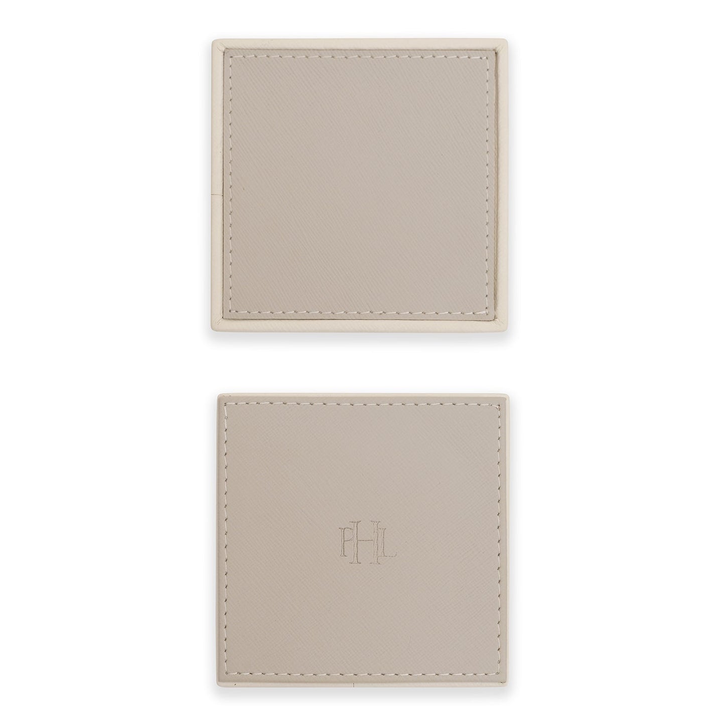 Set of 4 Beige Faux Leather Coasters with Stand
