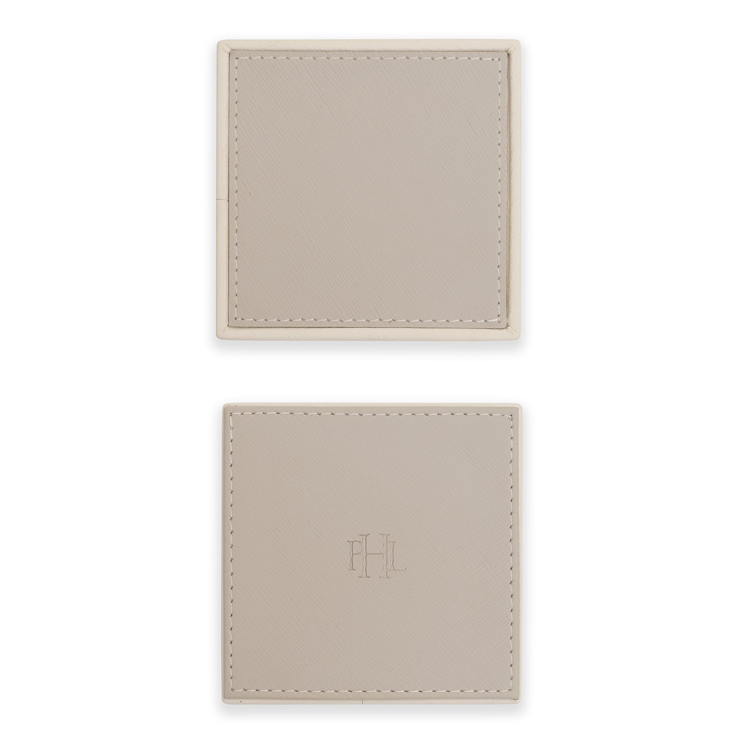 Set of 4 Beige Faux Leather Coasters with Stand