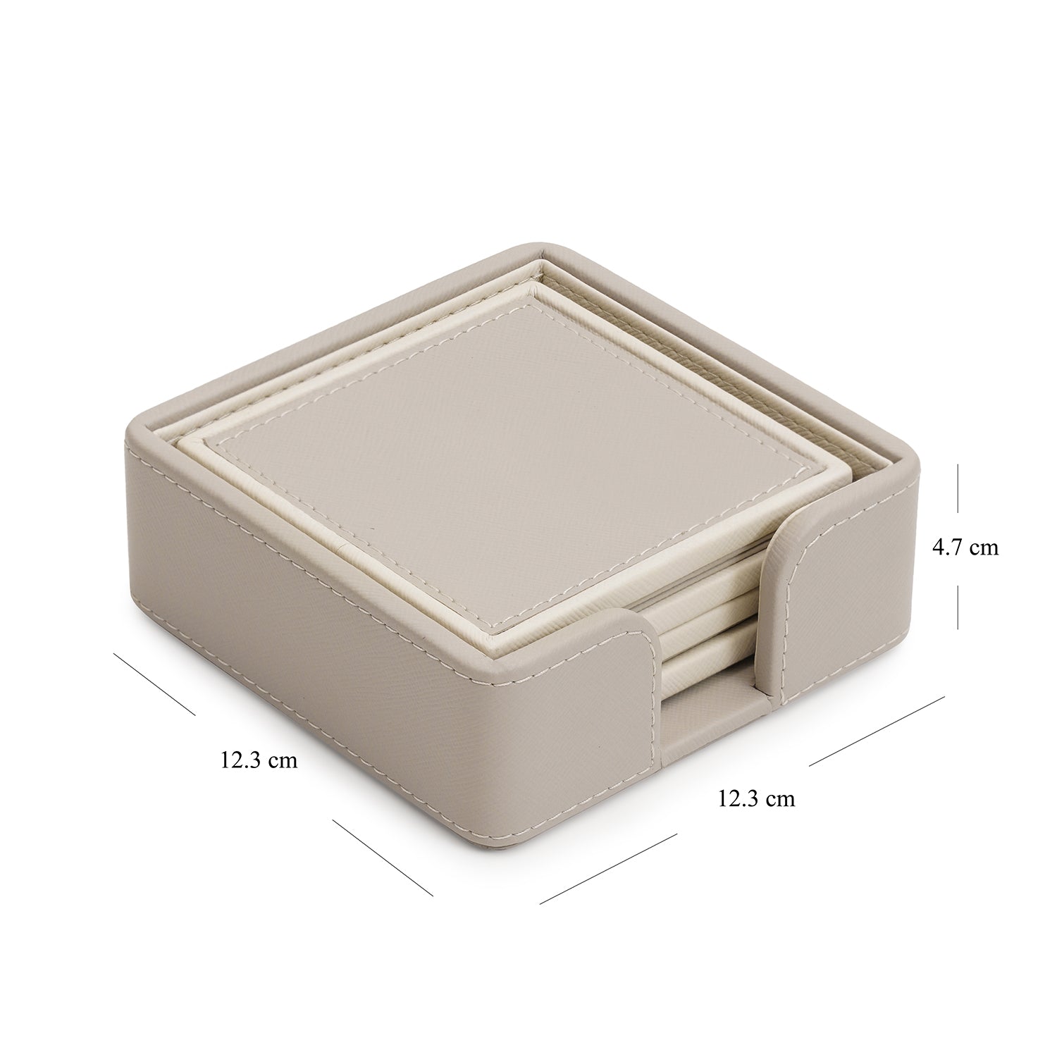 Set of 4 Beige Faux Leather Coasters with Stand