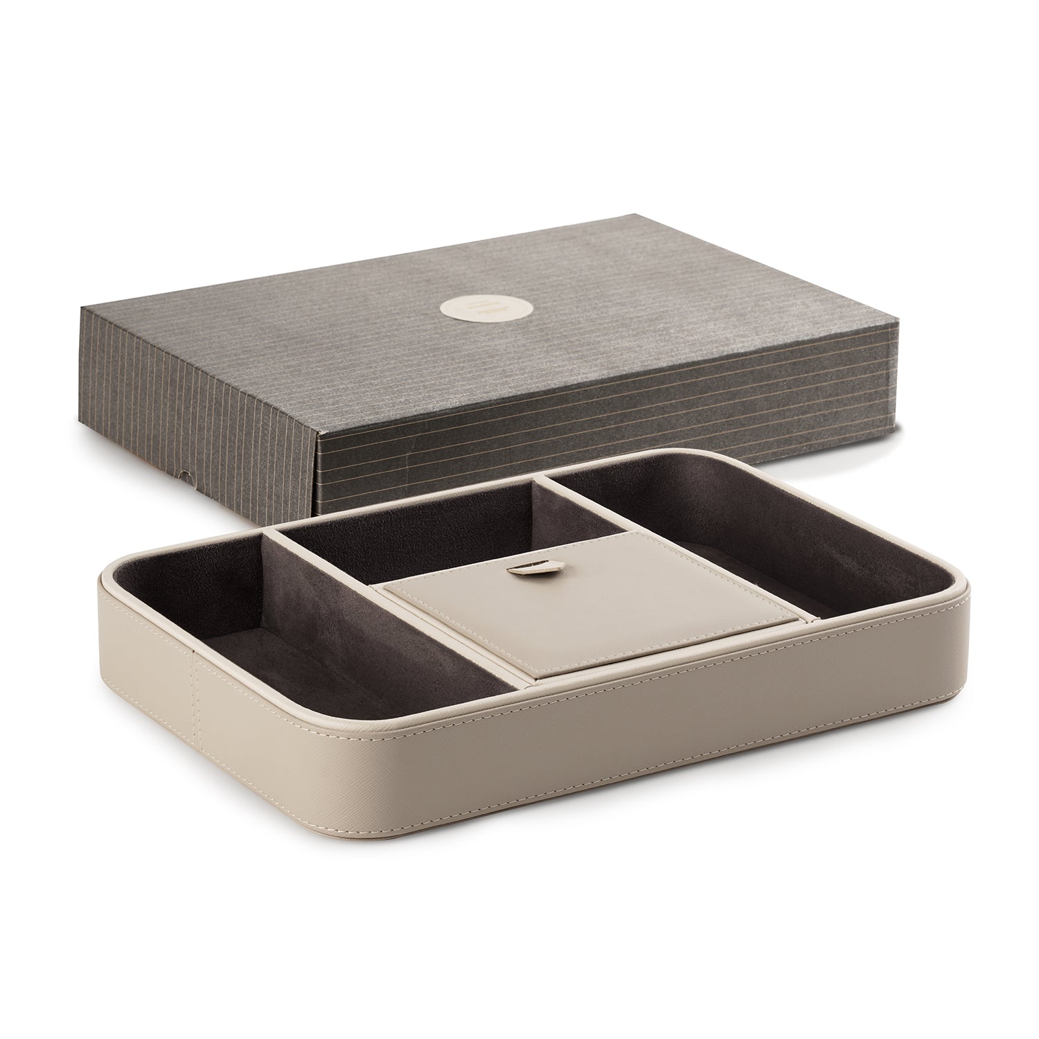 Beige 4 Compartment Faux Leather Organiser Tray