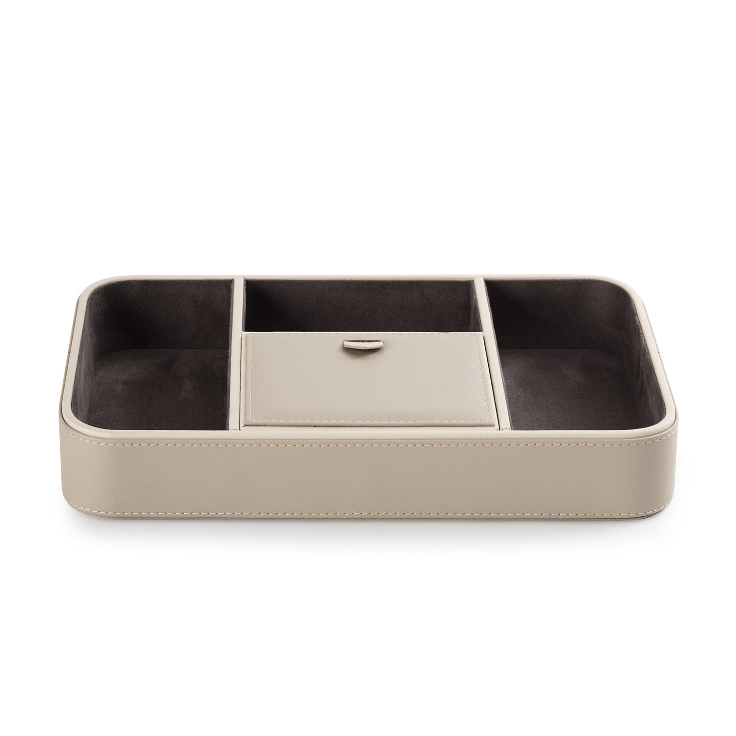 Beige 4 Compartment Faux Leather Organiser Tray