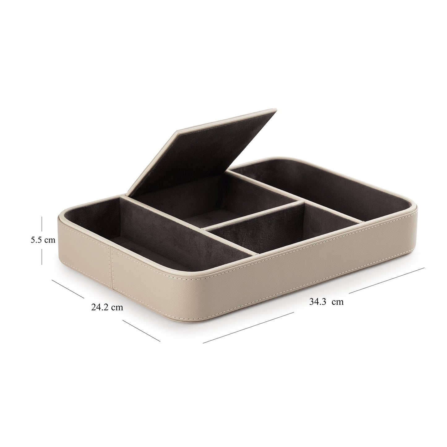 Beige 4 Compartment Faux Leather Organiser Tray