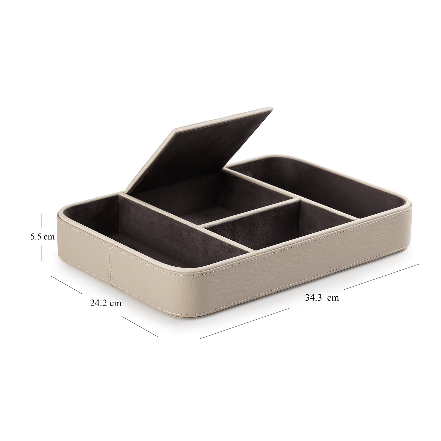 Beige 4 Compartment Faux Leather Organiser Tray