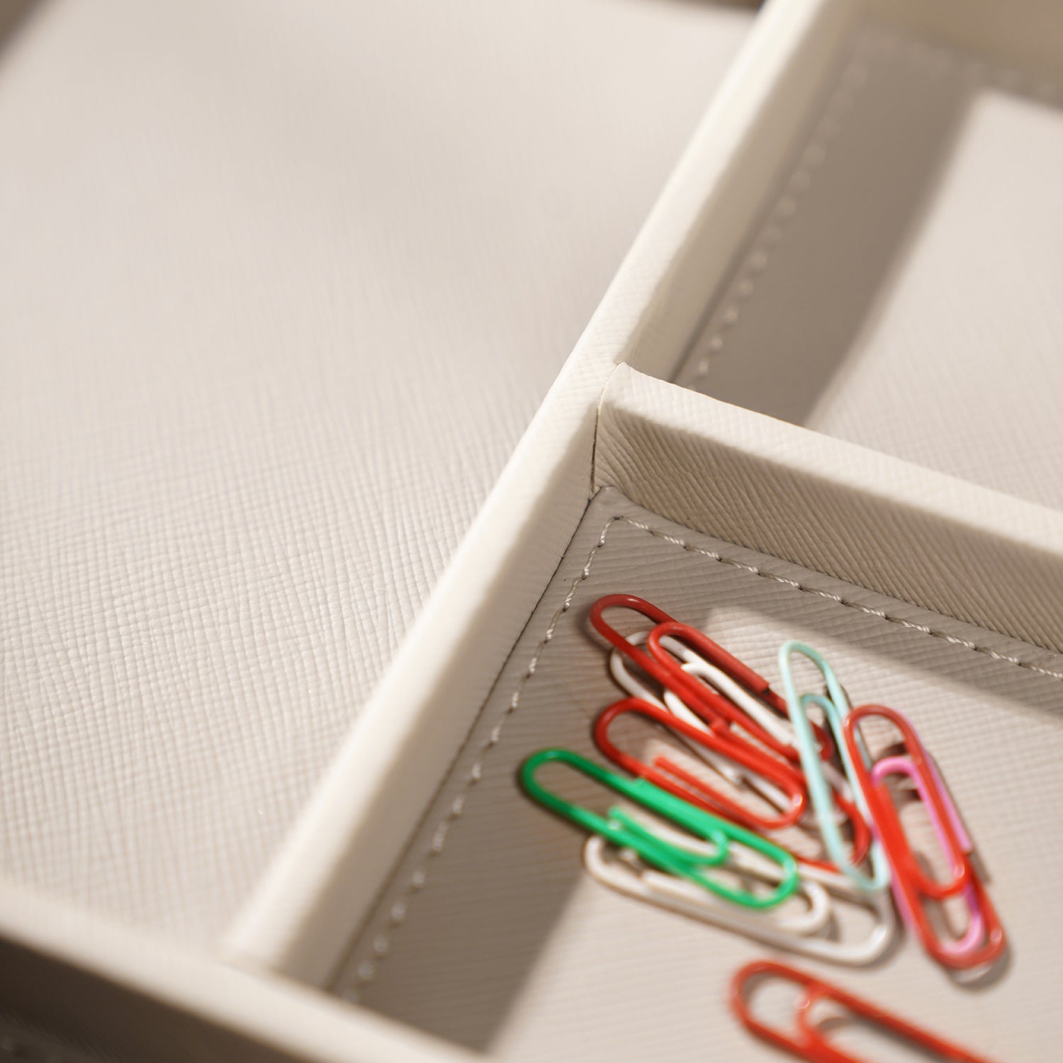 Beige 4 Compartment Faux Leather Organiser Tray
