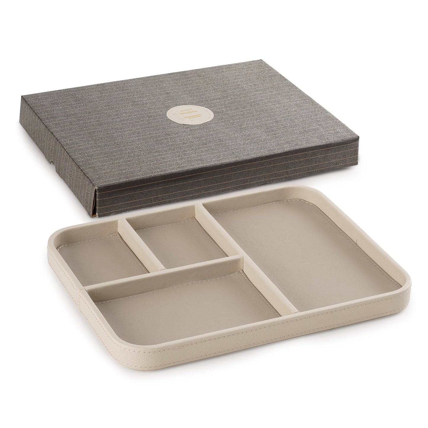 Beige 4 Compartment Faux Leather Organiser Tray