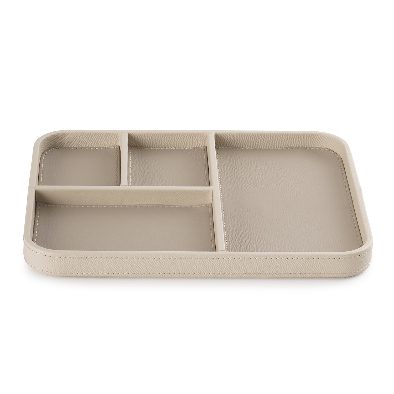 Beige 4 Compartment Faux Leather Organiser Tray