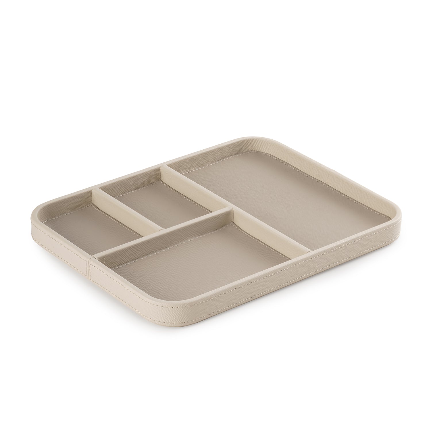 Beige 4 Compartment Faux Leather Organiser Tray