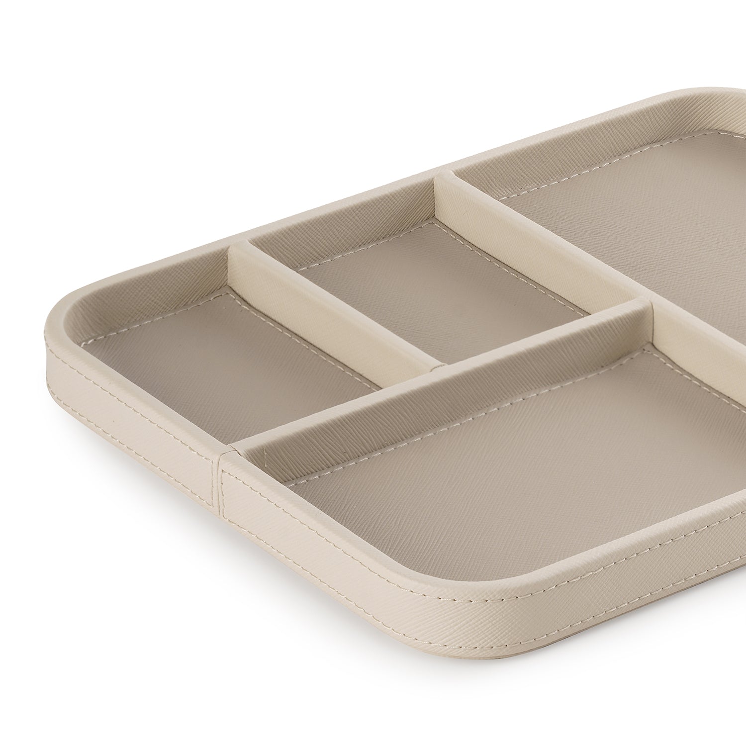 Beige 4 Compartment Faux Leather Organiser Tray