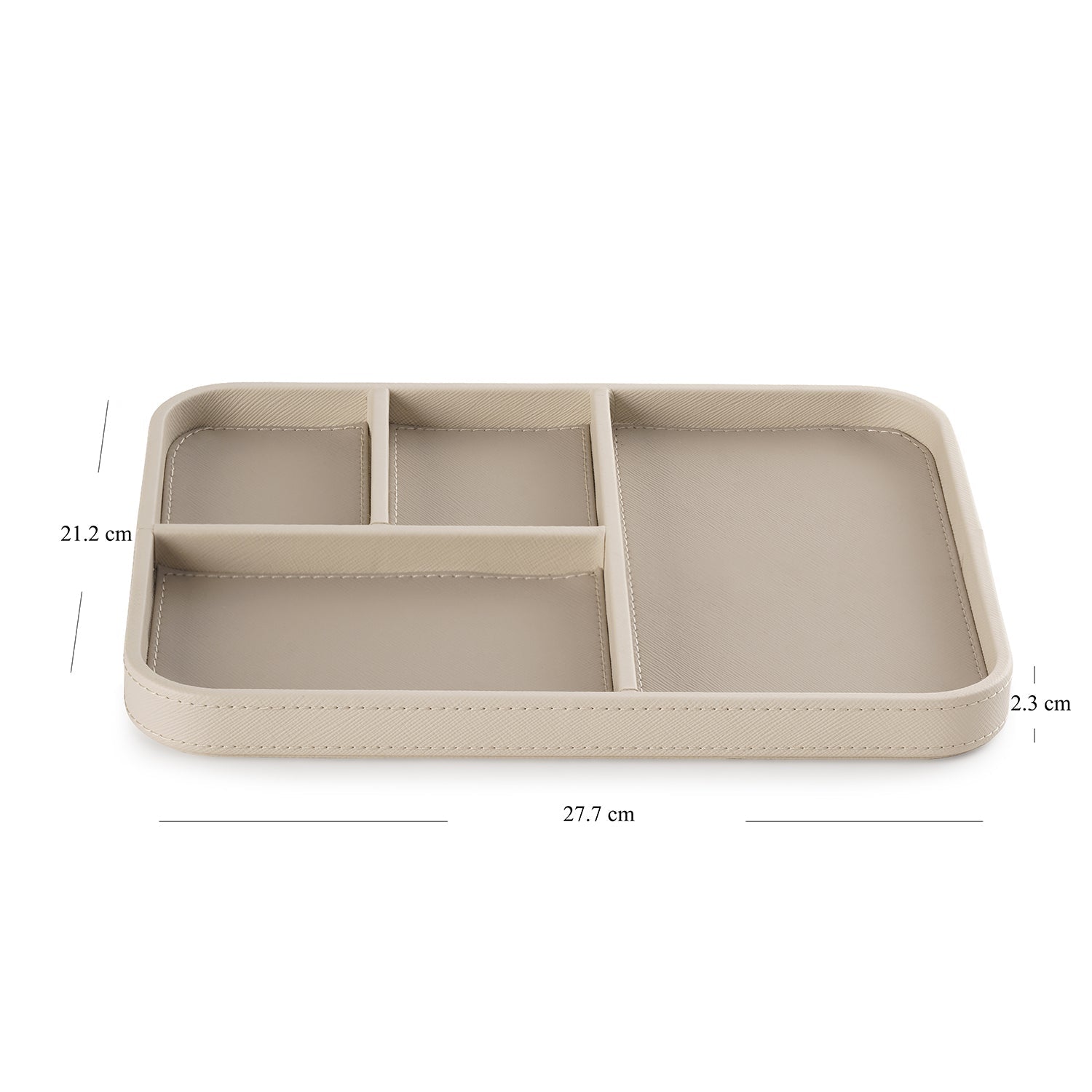 Beige 4 Compartment Faux Leather Organiser Tray
