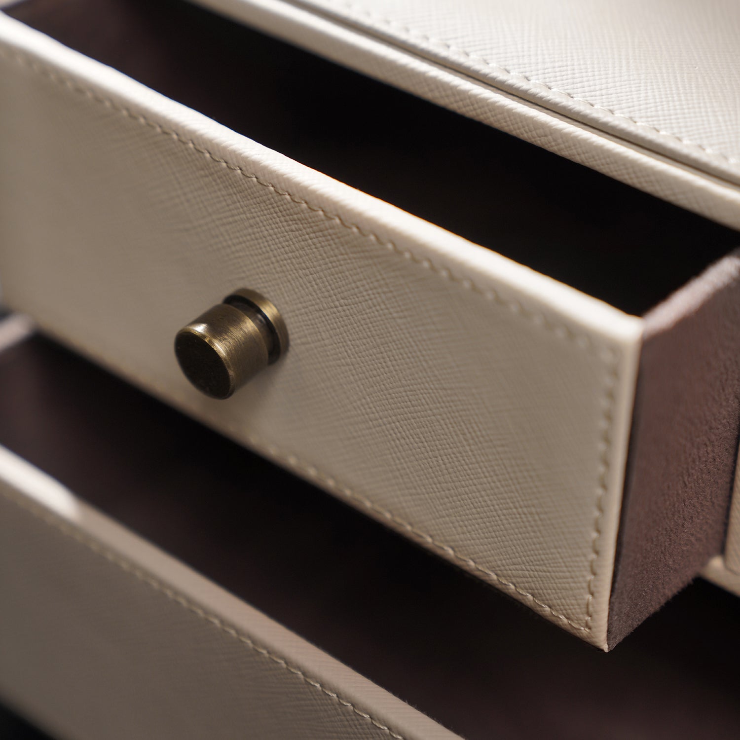 Beige & Cream Faux Leather Drawer Organizer