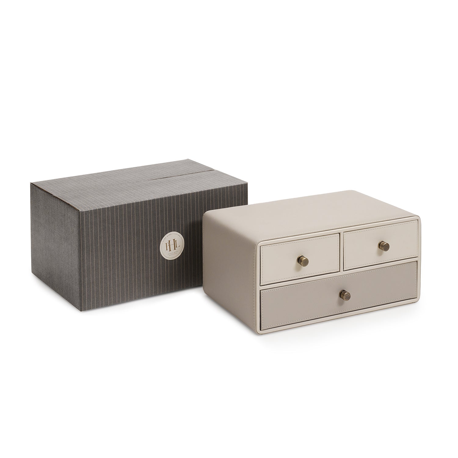 Beige & Cream Faux Leather Drawer Organizer