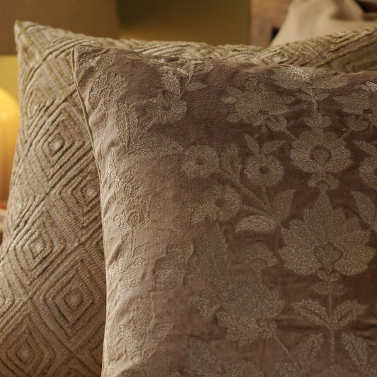 Beige Embroidered Cushion Cover