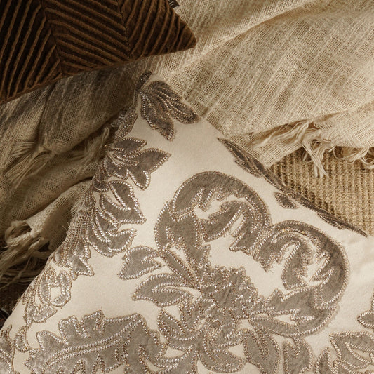 Beige Applique Embroidered Cushion Cover