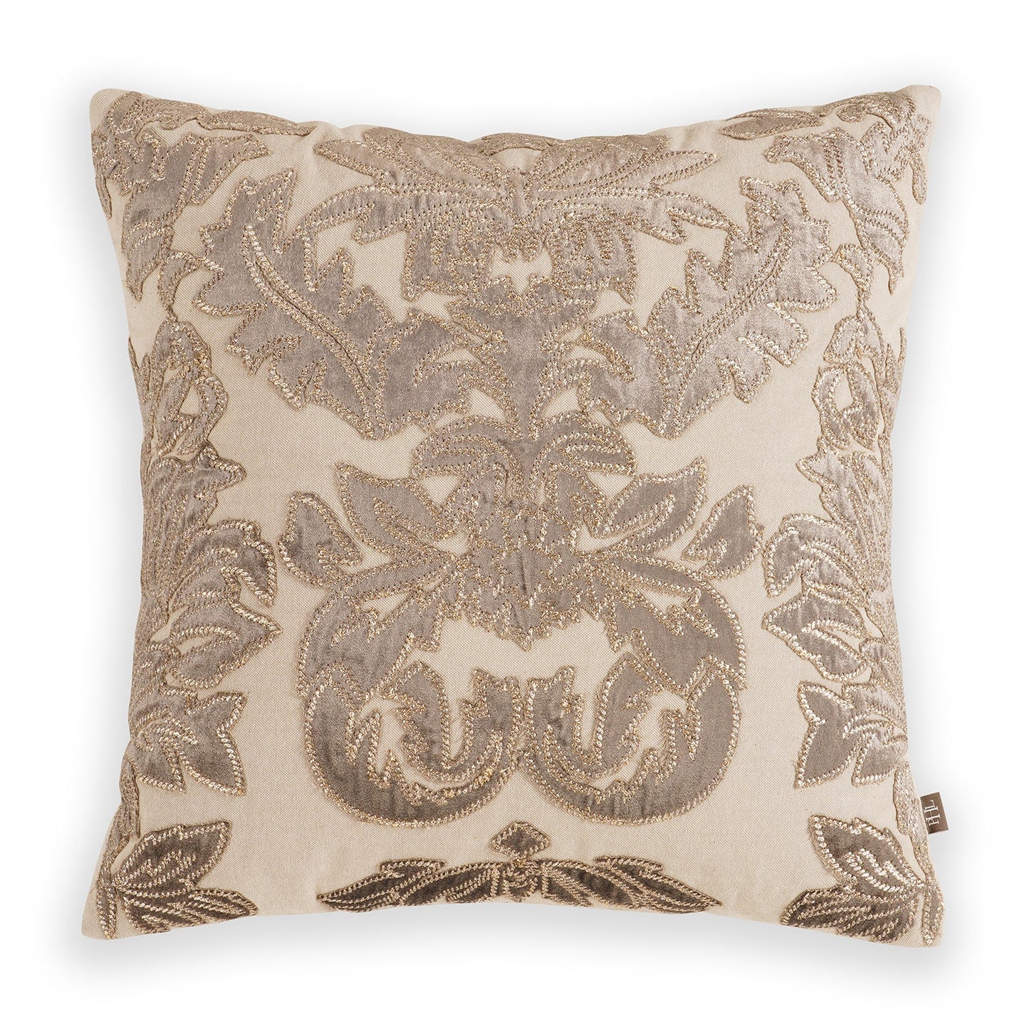 Beige Applique Embroidered Cushion Cover