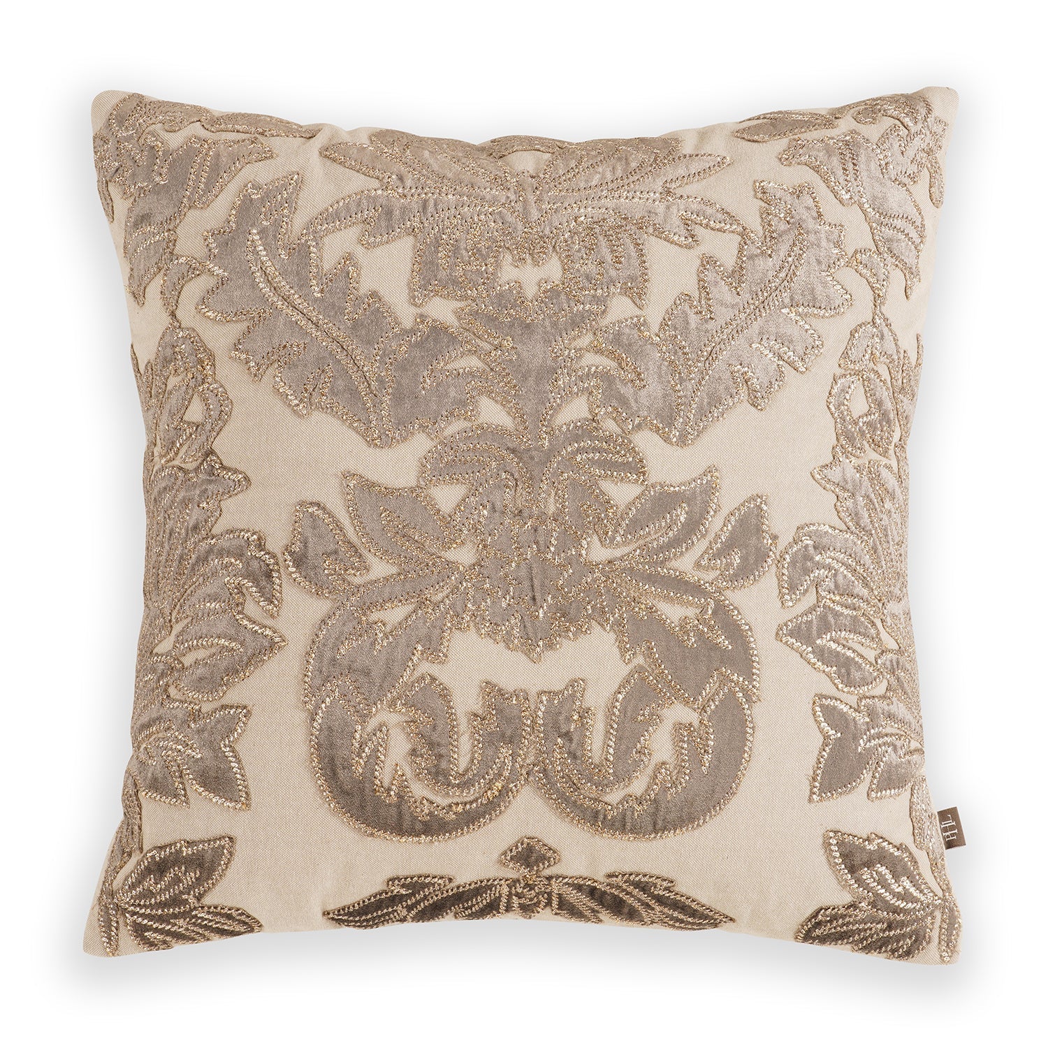 Beige Applique Embroidered Cushion Cover