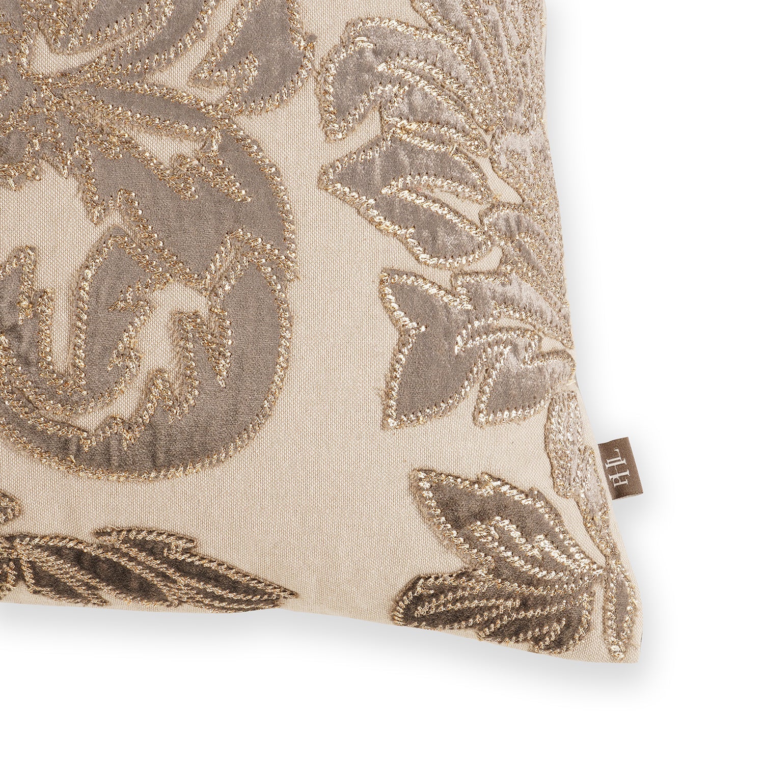 Beige Applique Embroidered Cushion Cover