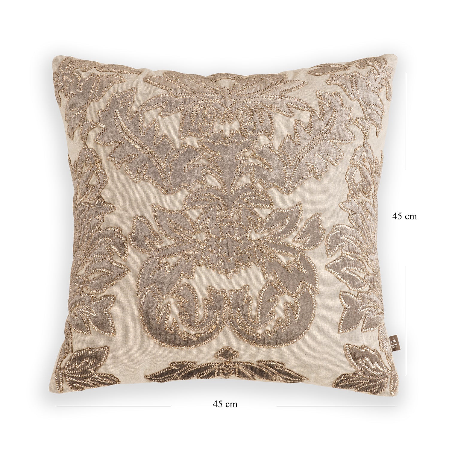 Beige Applique Embroidered Cushion Cover
