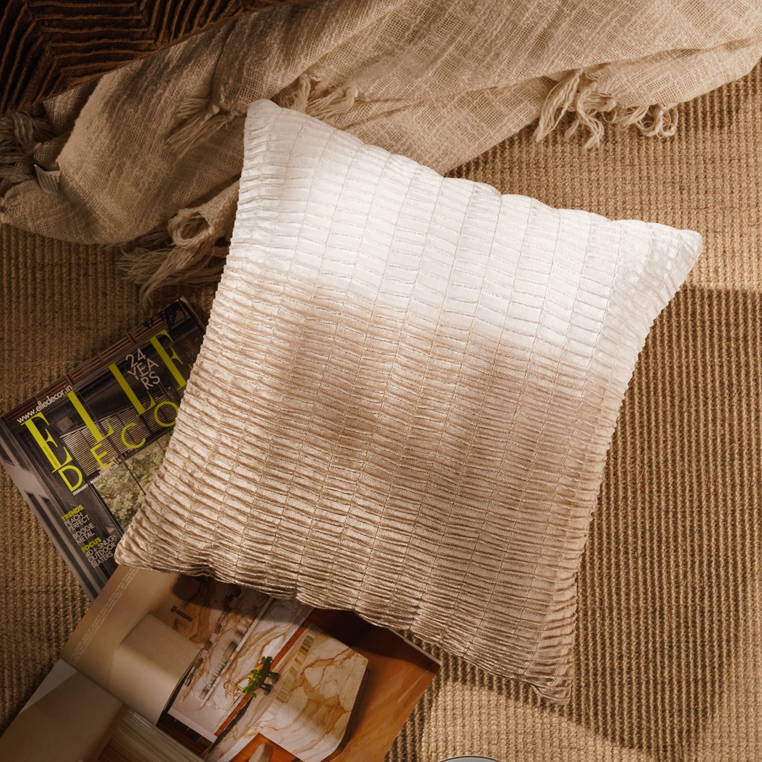 Beige Ombre Textured Cushion Cover