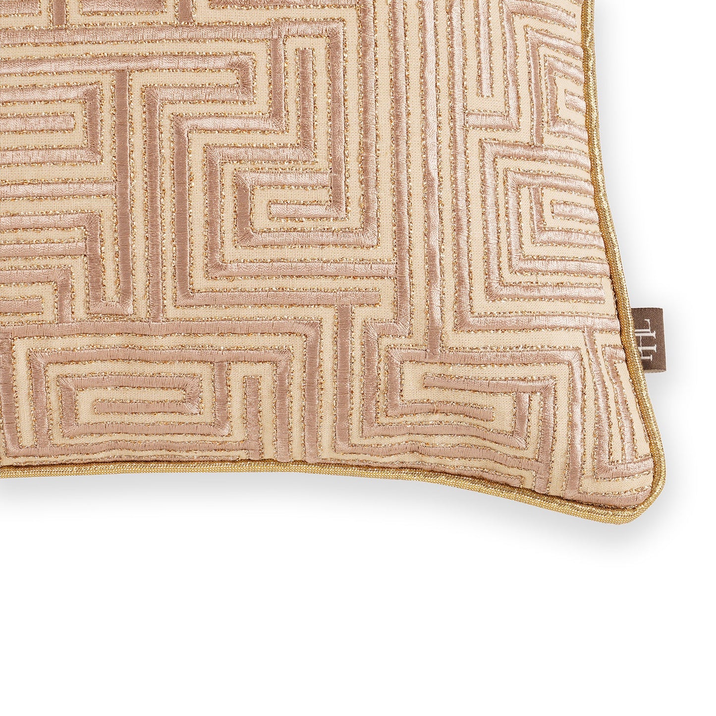 Beige Geometric Embroidered Cushion Cover