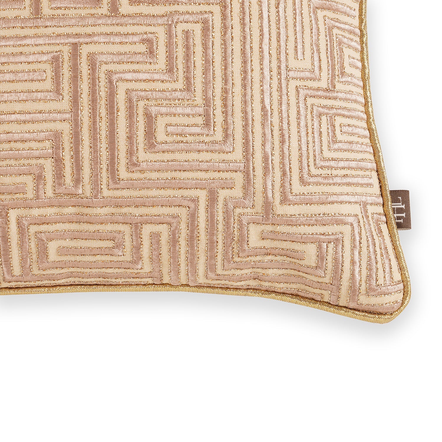 Beige Geometric Embroidered Cushion Cover