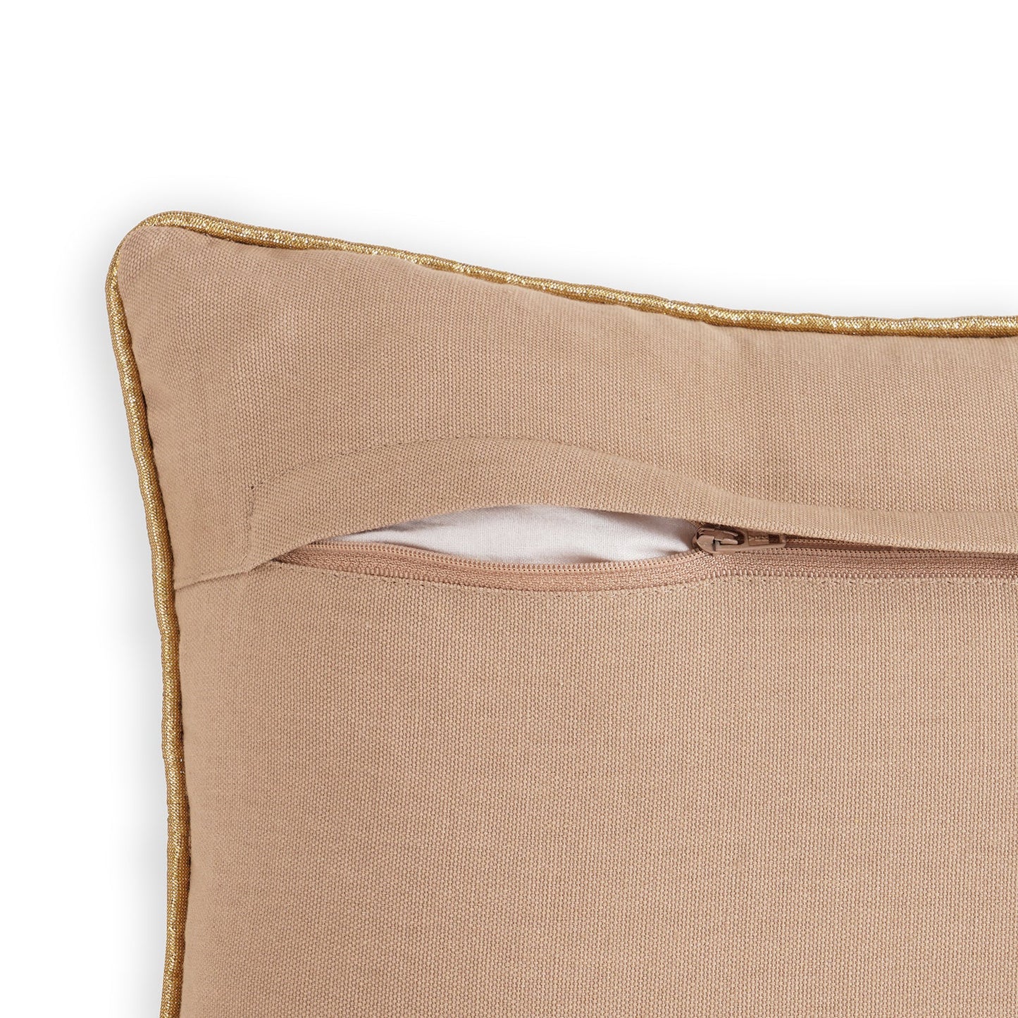 Beige Geometric Embroidered Cushion Cover