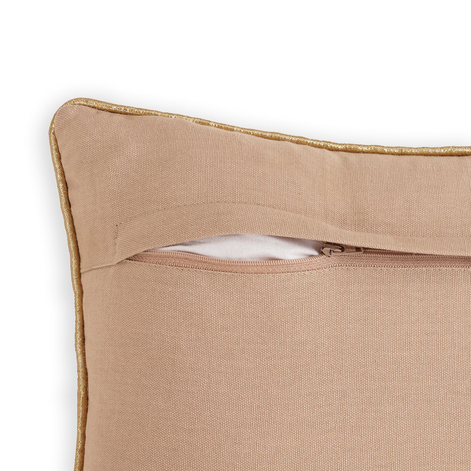 Beige Geometric Embroidered Cushion Cover