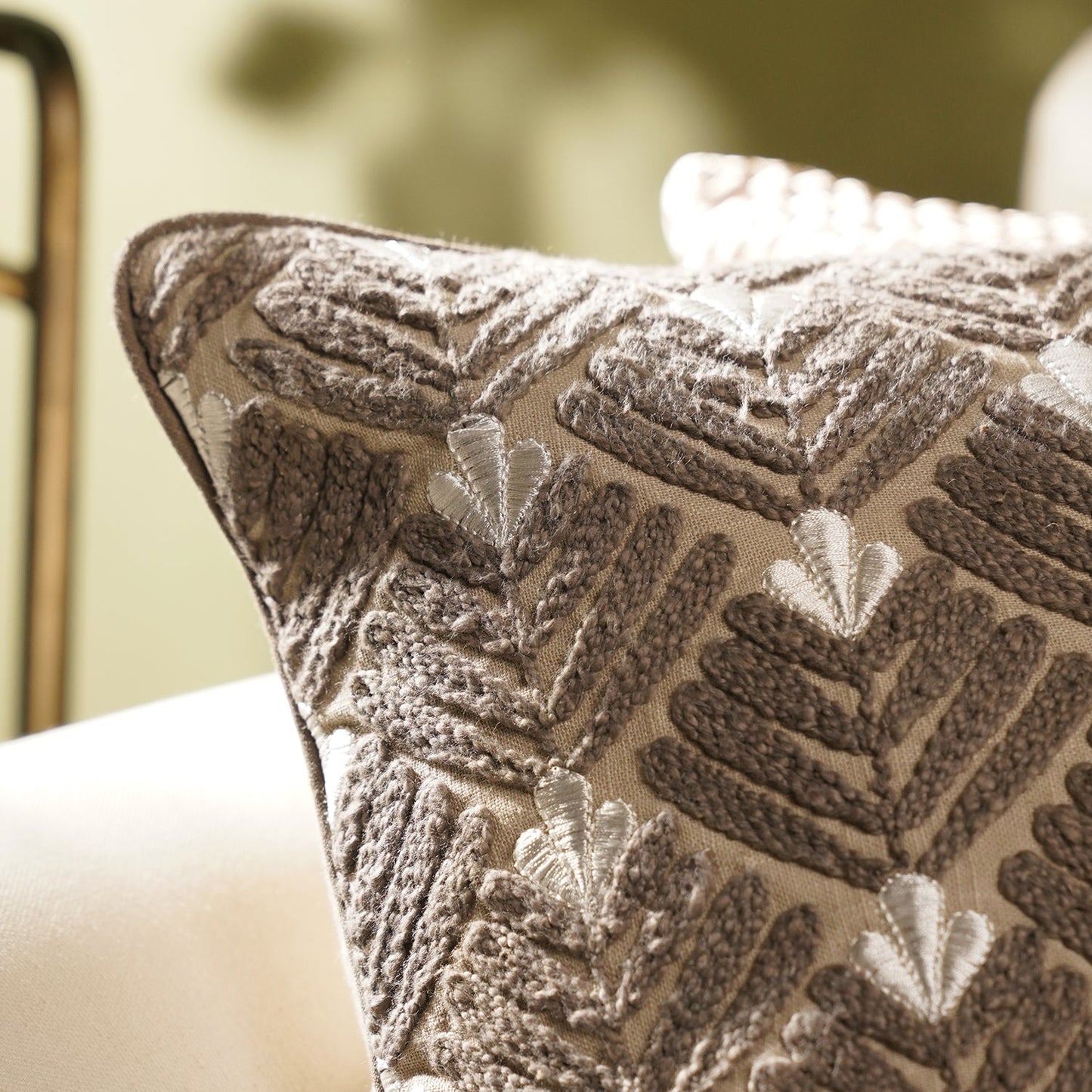 Beige Dori Embroidery Square Cushion Cover