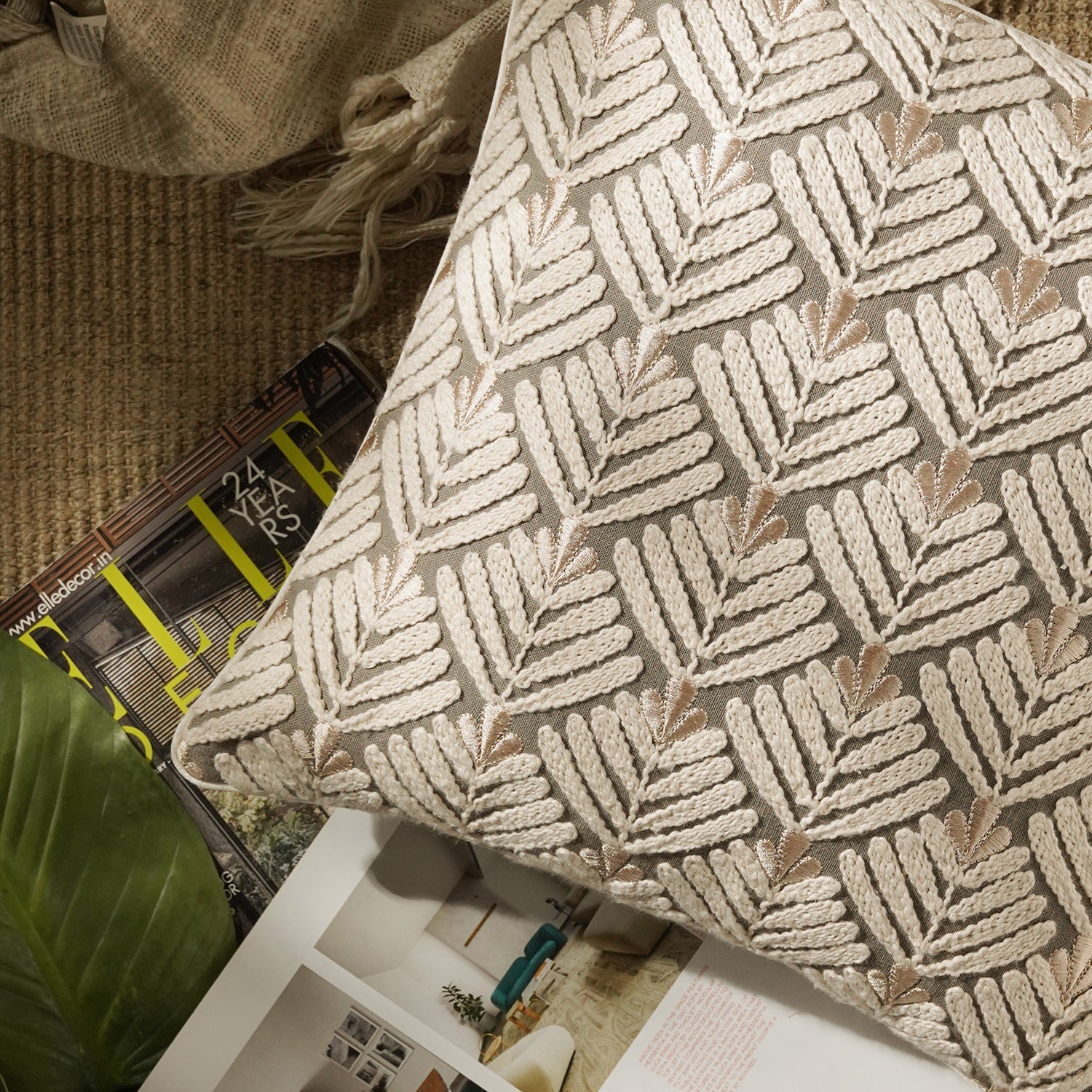 Off White Doori Embroidery Cushion Cover