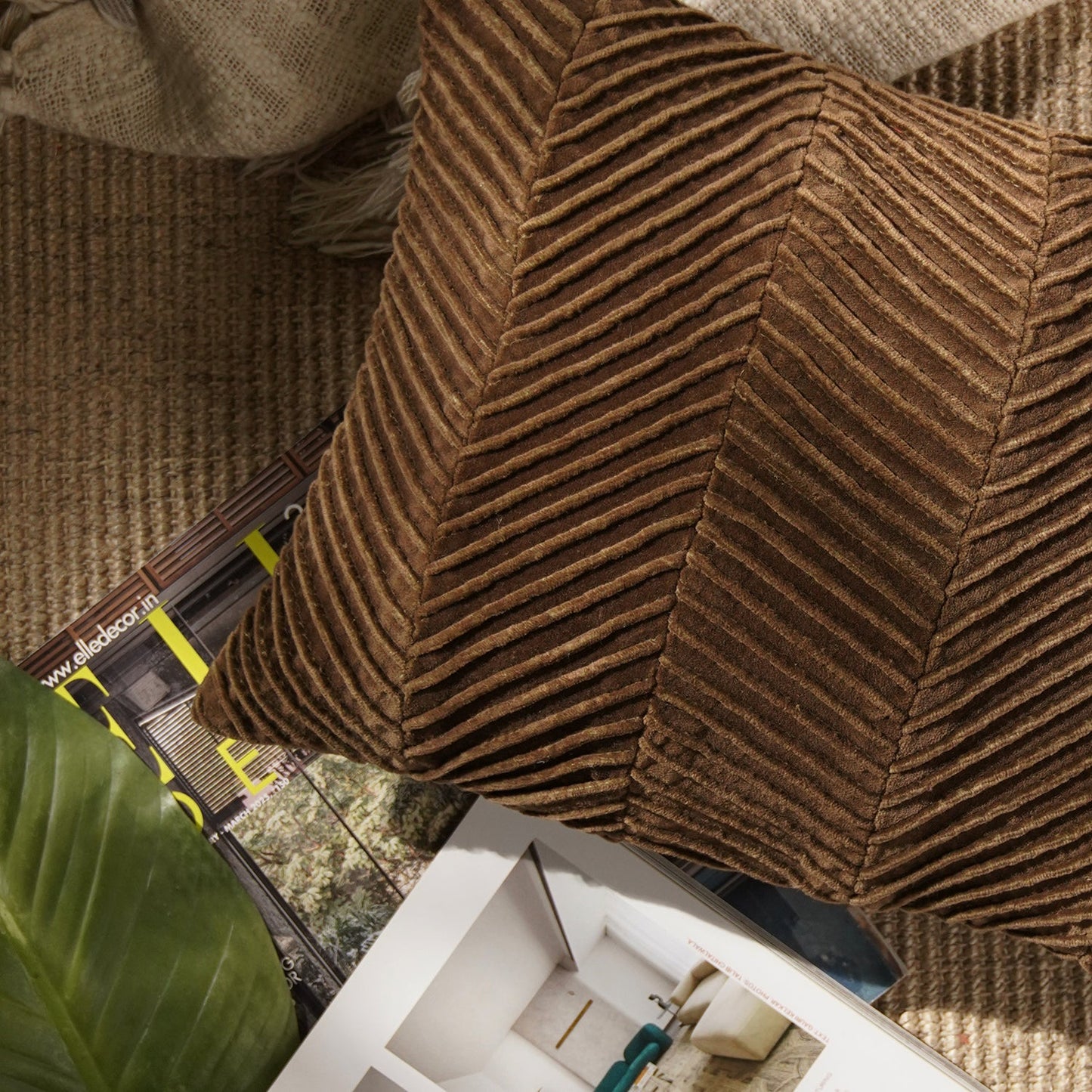 Brown Textured Rectangle Cushion Cover