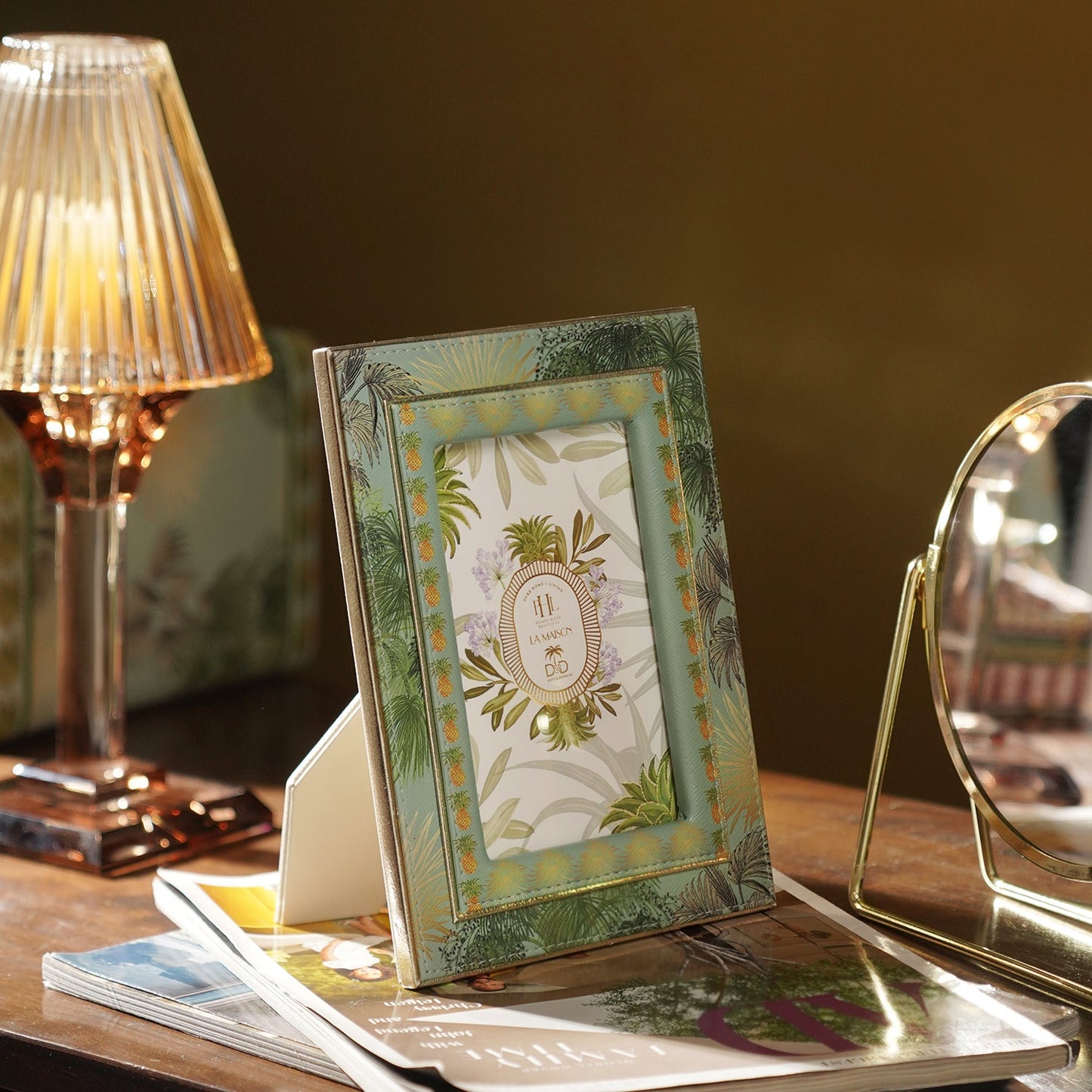 Green Como Printed Faux Leather Photo Frame - Small
