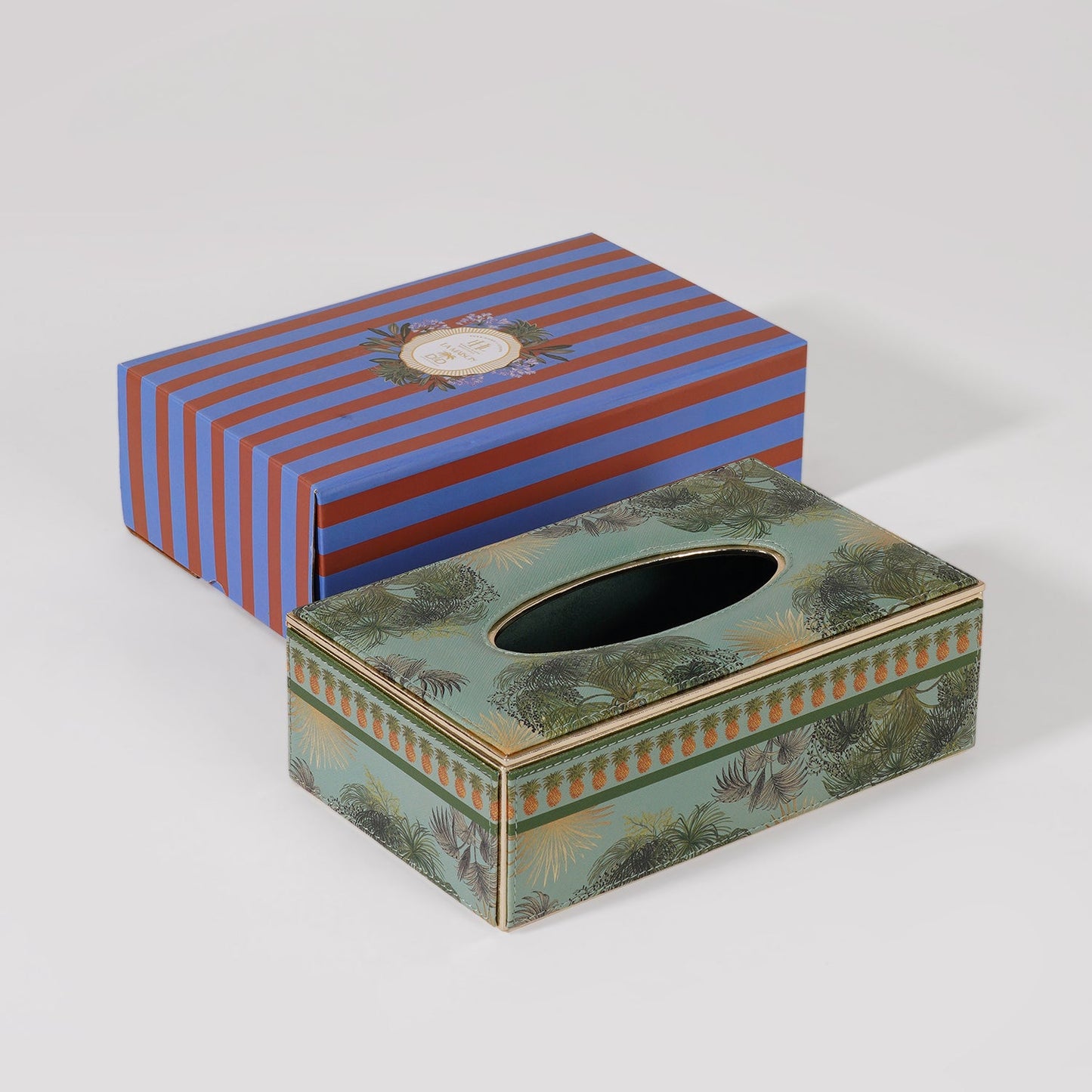 Green Como Printed Faux Leather Tissue Box