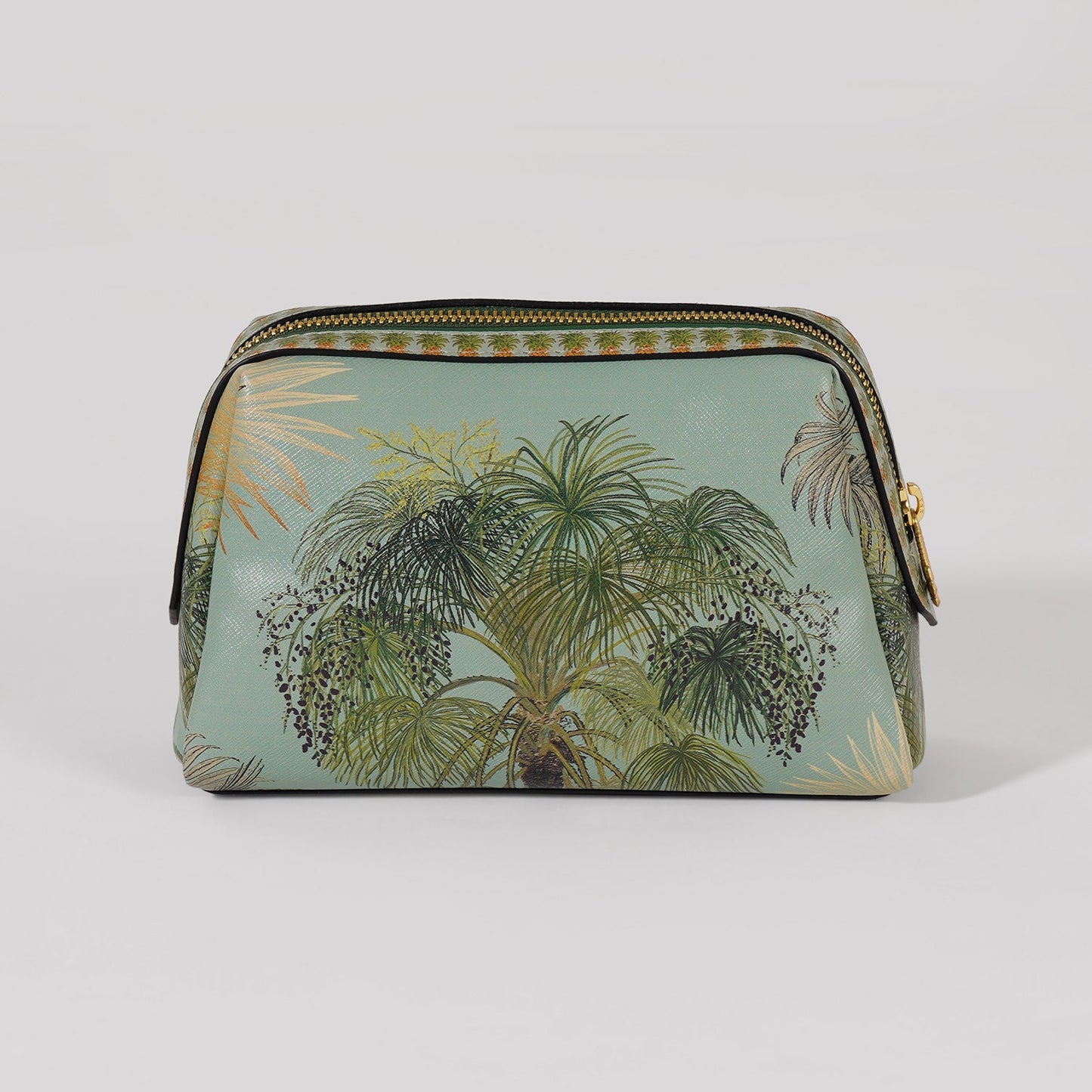 Green Como Printed Faux Leather Vanity Pouch - Small