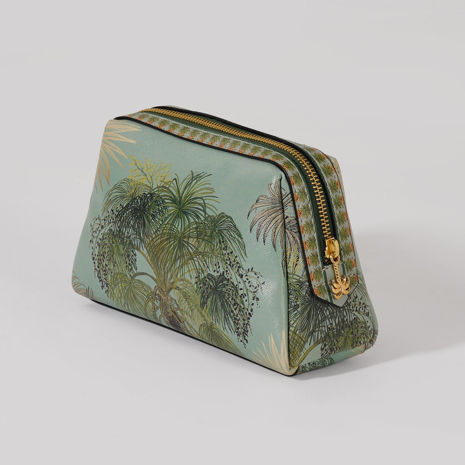 Green Como Printed Faux Leather Vanity Pouch - Small