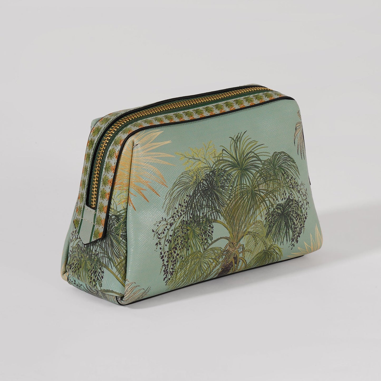 Green Como Printed Faux Leather Vanity Pouch - Small