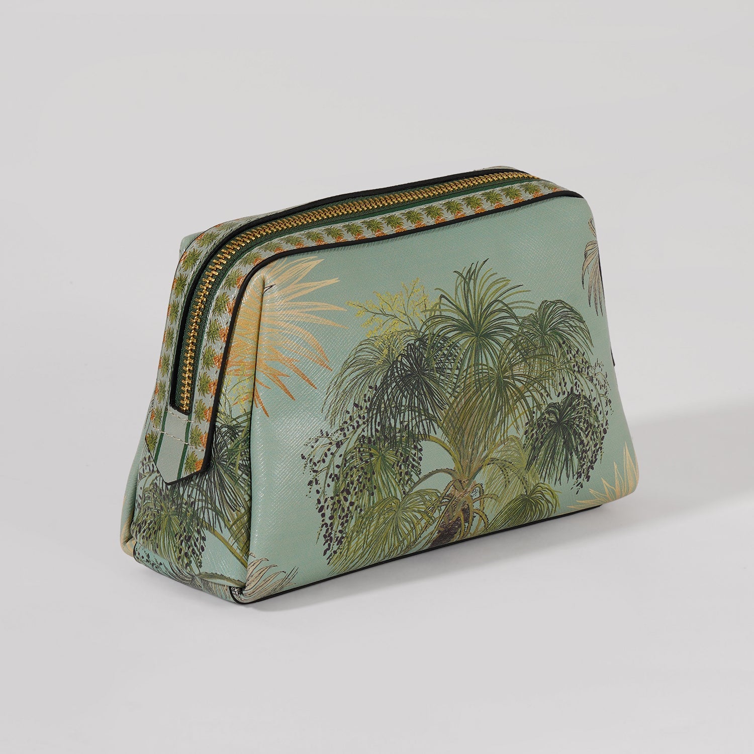 Green Como Printed Faux Leather Vanity Pouch - Small