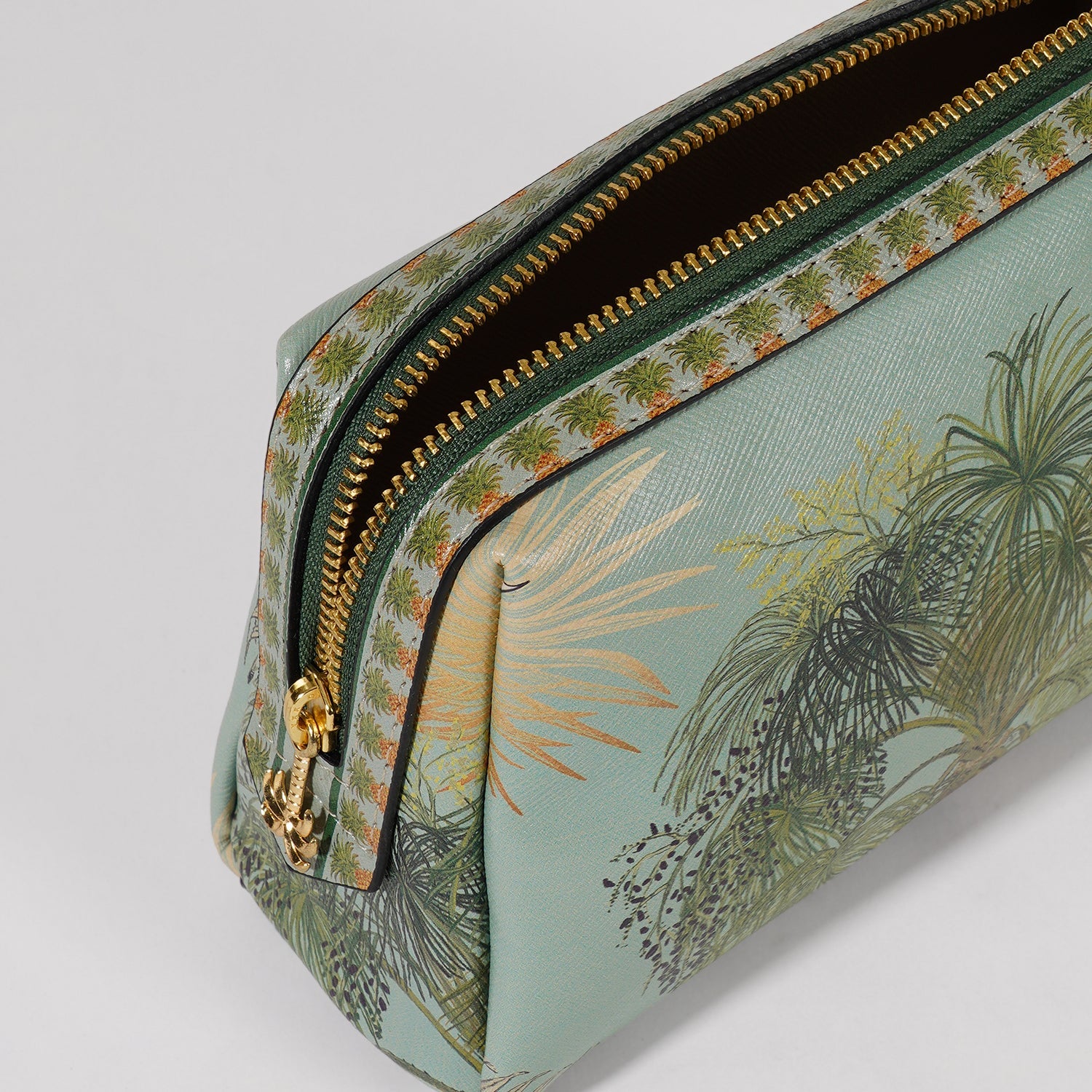 Green Como Printed Faux Leather Vanity Pouch - Small