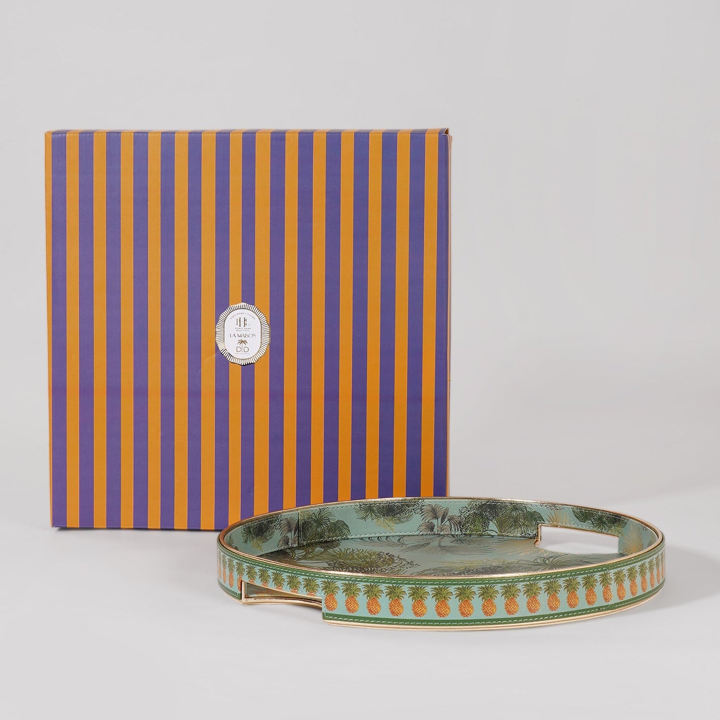 Green Como Printed Faux Leather Round Serving Tray