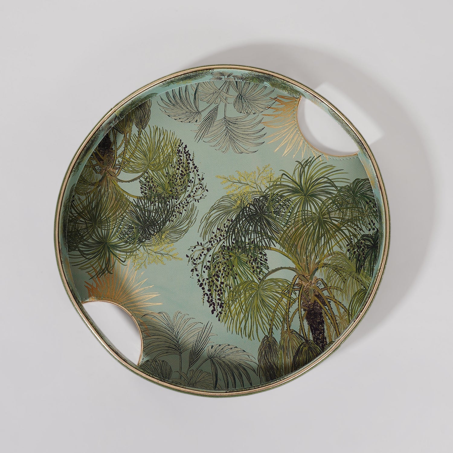Green Como Printed Faux Leather Round Serving Tray