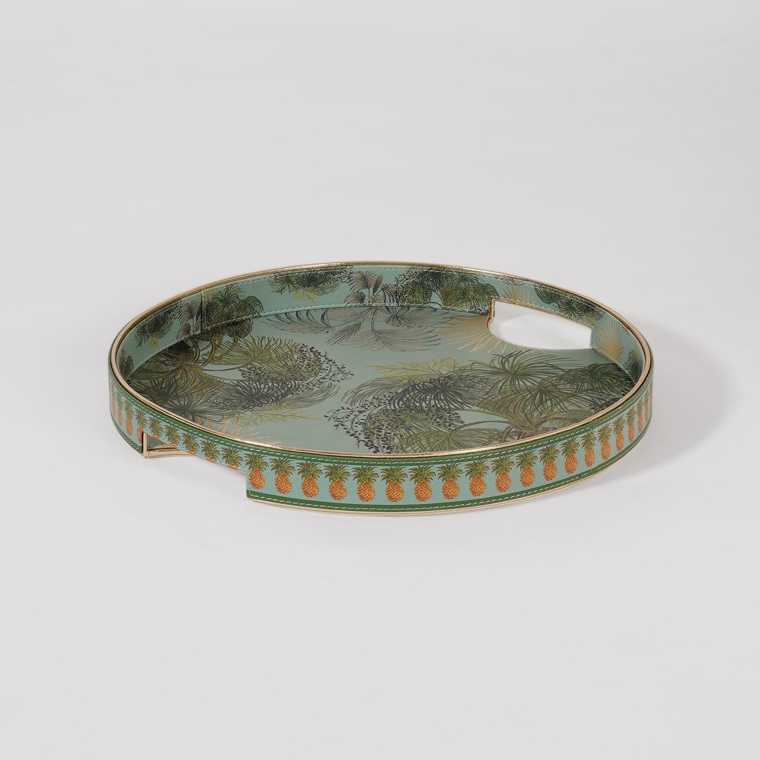 Green Como Printed Faux Leather Round Serving Tray